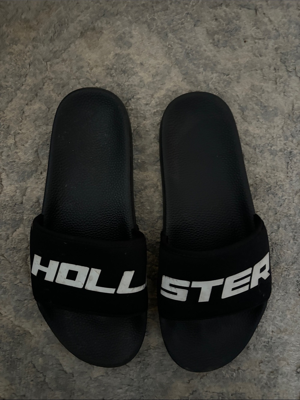Hollister Black Slide Sandals with White Logo